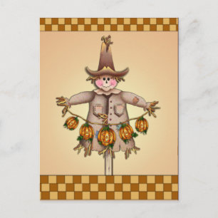 SCARECROW & PUMPKIN JACKS by SHARON SHARPE Postcard