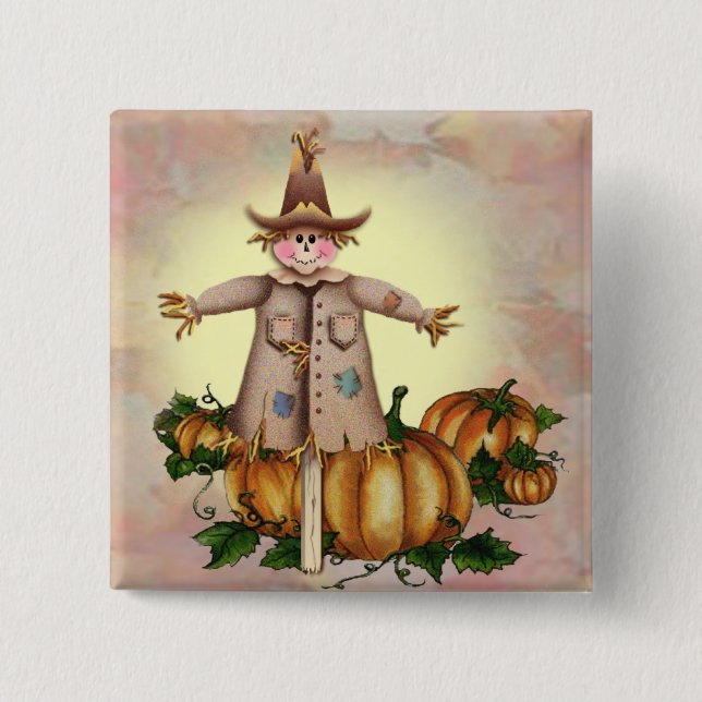 SCARECROW & PUMPKIN PATCH by SHARON SHARPE 15 Cm Square Badge (Front)