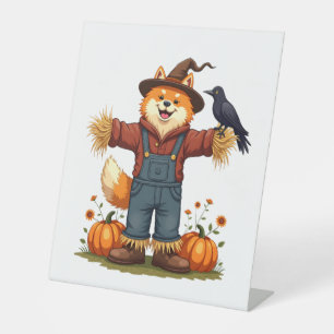 Scarecrow Samoyed Dog Pedestal Sign