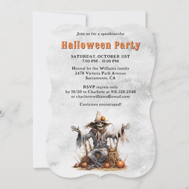 Scarecrow Skeleton Pumpkins Halloween Party Invitation (Front)