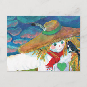 Scarecrow Talking to Swallow Illustration Postcard