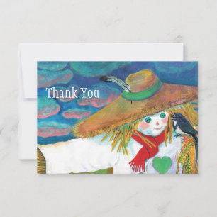 Scarecrow Talking to Swallow Illustration Thank You Card