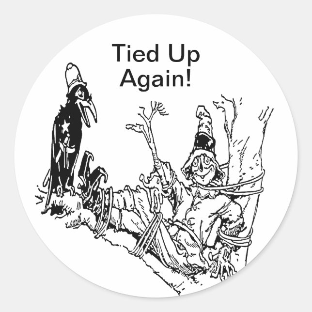 Scarecrow Tied in Tree Classic Round Sticker (Front)