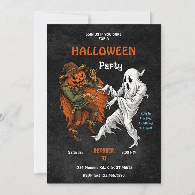 Scarecrow versus ghost showdown Halloween Party  Invitation (Front)