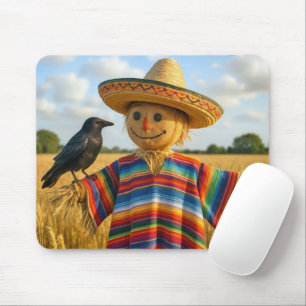 Scarecrow Wearing a Sombrero and Poncho Mouse Mat