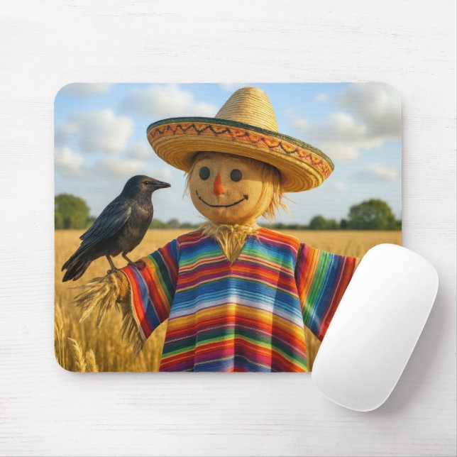 Scarecrow Wearing a Sombrero and Poncho Mouse Mat (With Mouse)