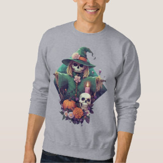 Scarecrow with skull pumpkin and flowers Pixel Art Sweatshirt