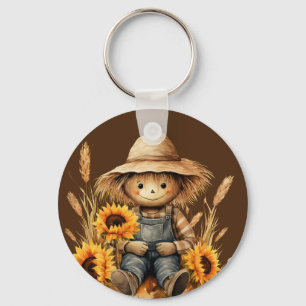 Scarecrow with Sunflower Key Ring