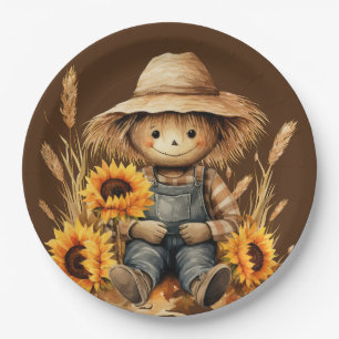 Scarecrow with Sunflower  Paper Plate