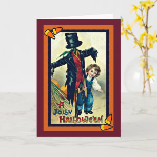 Scarecrow with Top Hat Vintage Halloween Card