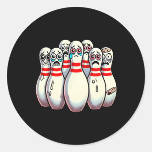 Scared Bowling Pins Cartoon Fun Bowler Humorous Me Classic Round Sticker