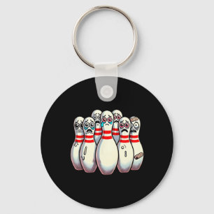Scared Bowling Pins Cartoon Fun Bowler Humourous M Key Ring