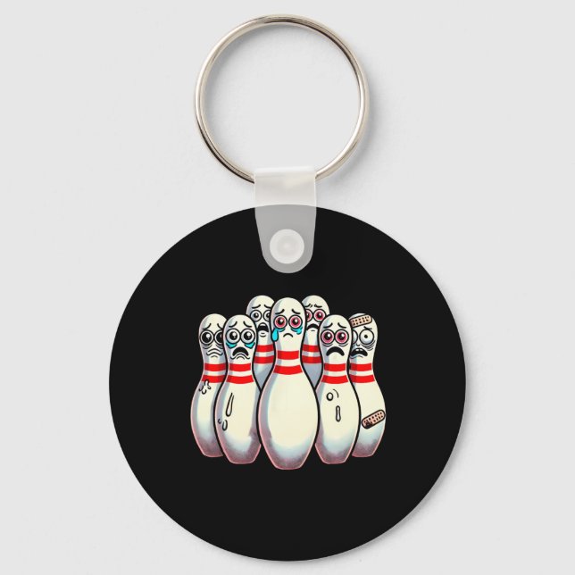 Scared Bowling Pins Cartoon Fun Bowler Humourous M Key Ring (Front)