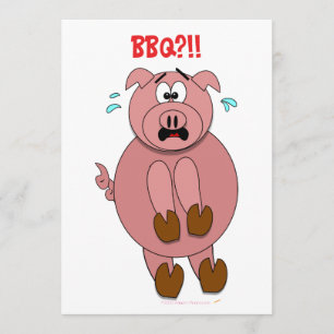 Scared Cartoon Pig Funny BBQ Party Invitations