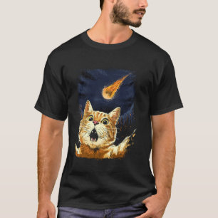 Scared Cat Selfie Cat Meteorite Asteroid Impact Da T-Shirt