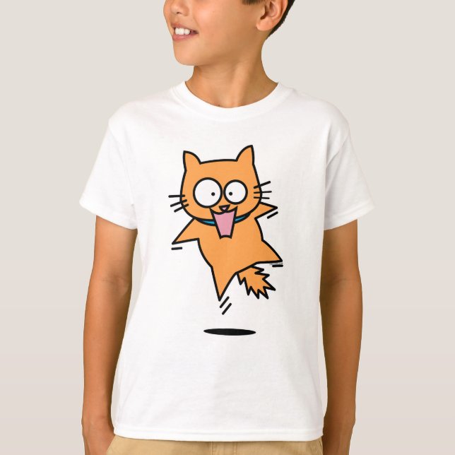 Scared cat tabby orange jump surprised nervous fun T-Shirt (Front)