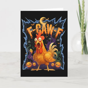 Scared Chicken F-caw-f Halloween Tee Card