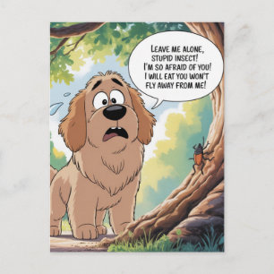Scared Dog Funny Insect Cartoon Holiday Postcard