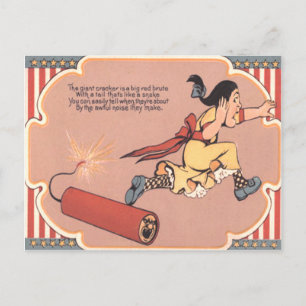 Scared Girl Firecracker Fireworks Postcard