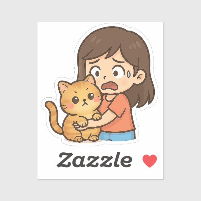 Scared Girl Hugging Her Cat (Sheet)