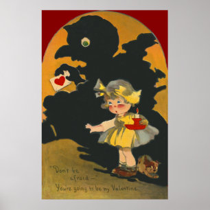 Scared Girl Puppy Dog Monster Valentine Poster