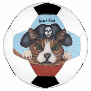 Scared Looking Cat in Pirate Hat Hanging on Boat Football