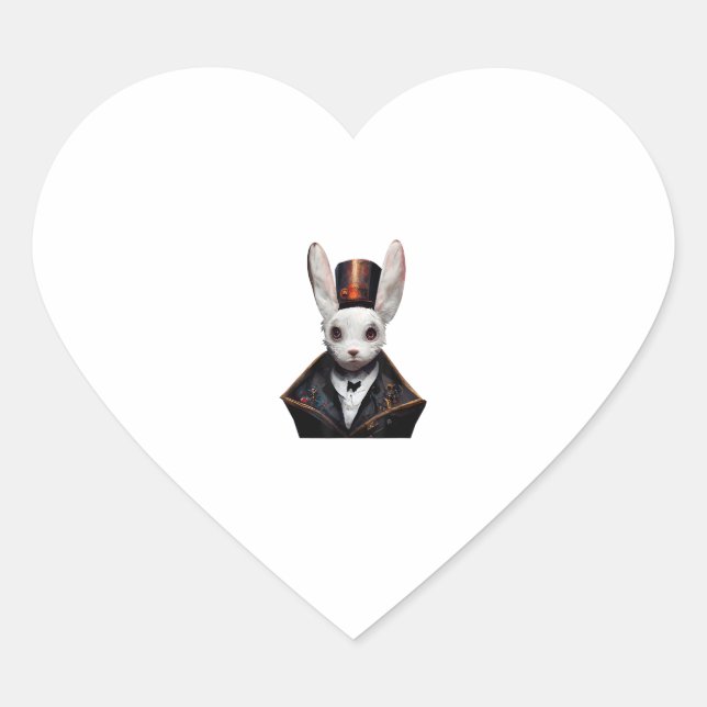 Scared Magician Being Pulled From A Top Hat Rabbit Heart Sticker (Front)