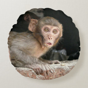 Scared monkey with big eyes round pillow