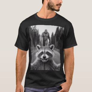 Scared Raccoon Selfie With Sasquatch Bigfoot   T-Shirt