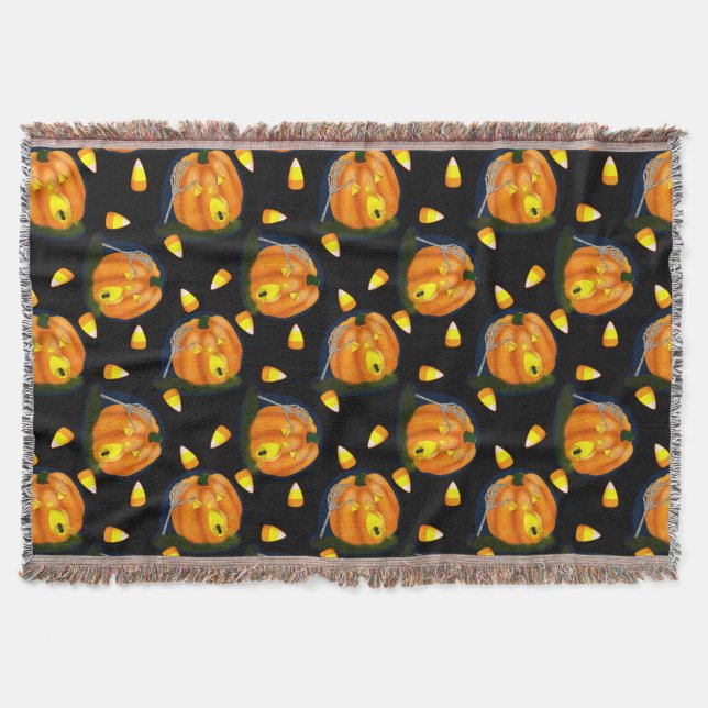 Scared Silly Pumpkin & Candy Corn Throw Blanket (Front)