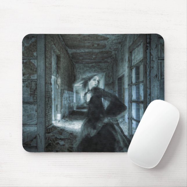 Scared Victorian Girl Ghost Running in Hallway Mouse Mat (With Mouse)