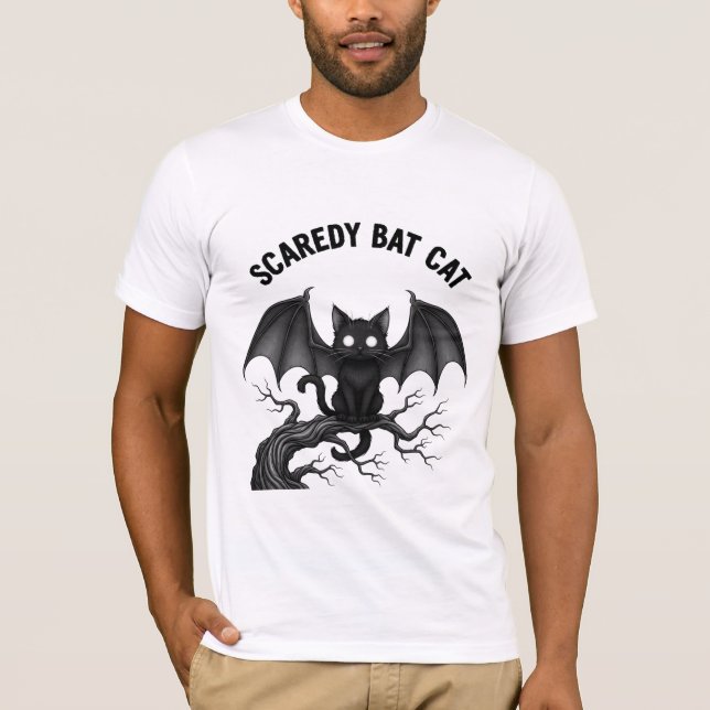 Scaredy Bat Cat Gothic Halloween Design T-Shirt (Front)