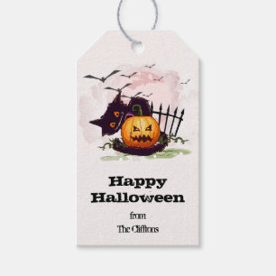 Scaredy Black Cat Happy Halloween Gift Tags
