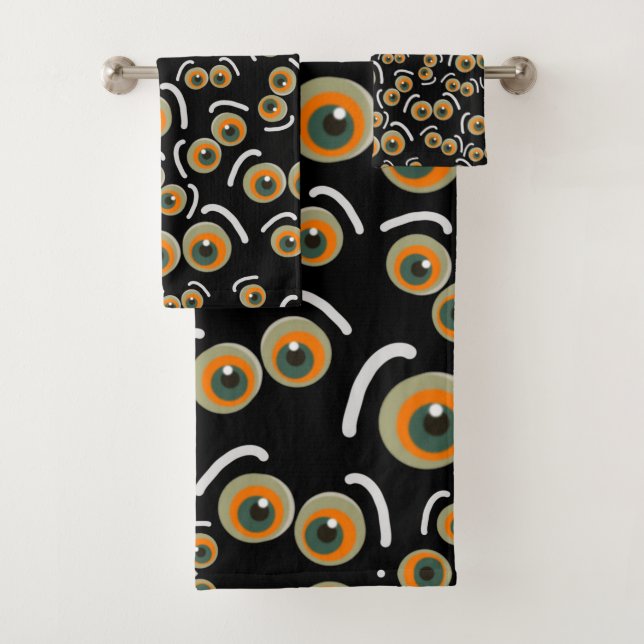 Scaredy Cat Halloween Boo Eyes Bat Bath Towel Set (Insitu)