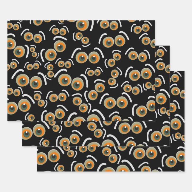 Scaredy Cat Halloween Boo Eyes Bat Wrapping Paper Sheet (Set)