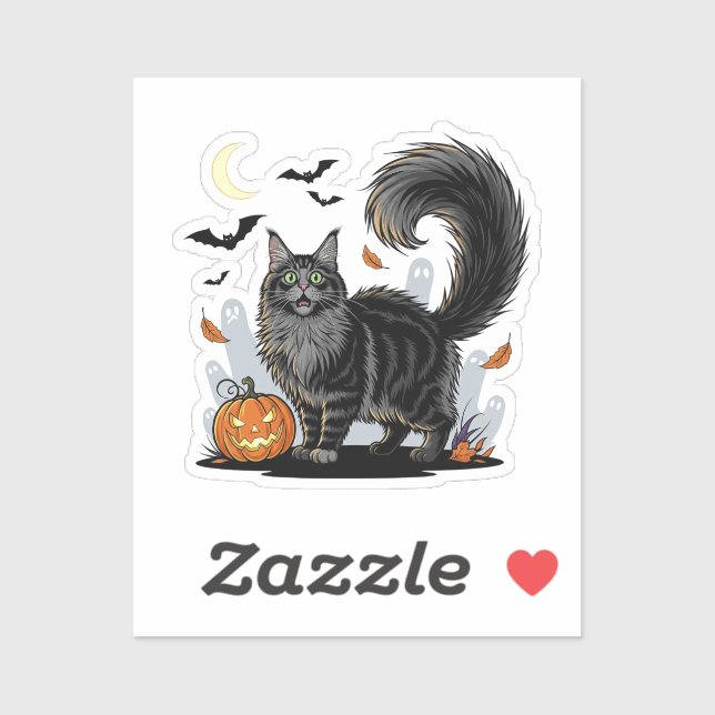 Scaredy Fluff – Maine Coon Halloween Sticker (Sheet)