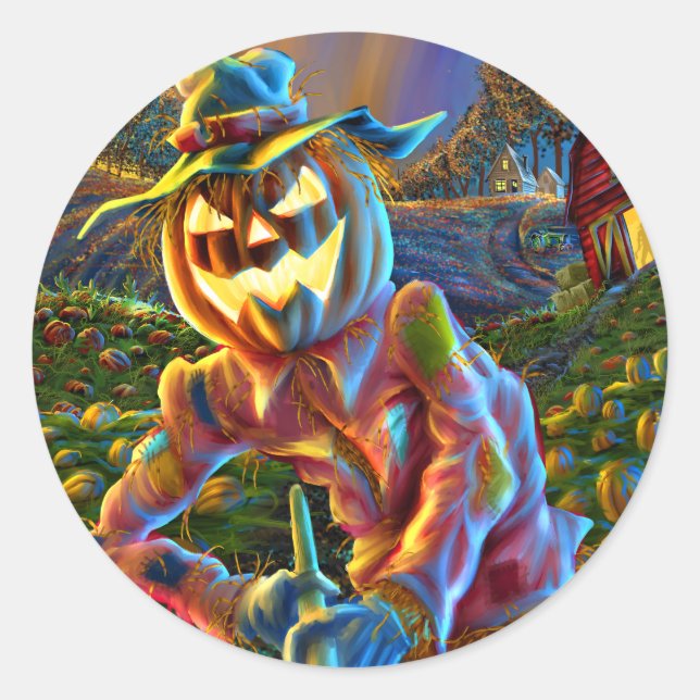 ScareJack O Lantern Scarecrow Classic Round Sticker (Front)