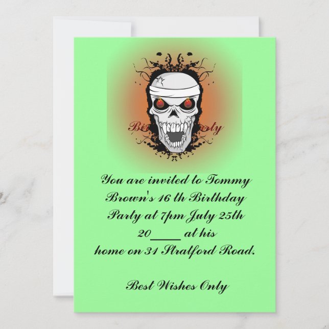 Scarey 16 th Birthday Party Invitation (Front)