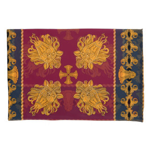 Scarf with gold lion pattern. pillowcase