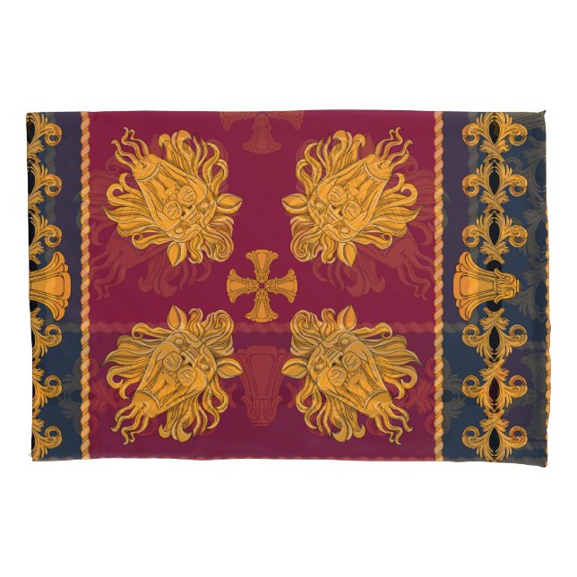 Scarf with gold lion pattern. pillowcase (Front)
