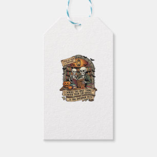 Scarier Than Books Overdue Fees Skeletons Pumpkins Gift Tags