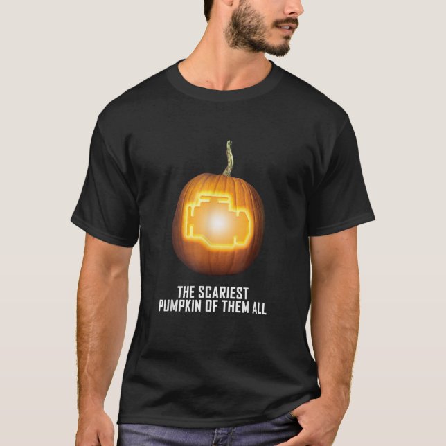 Scariest Pumpkin Funny Mechanic Halloween Check En T-Shirt (Front)