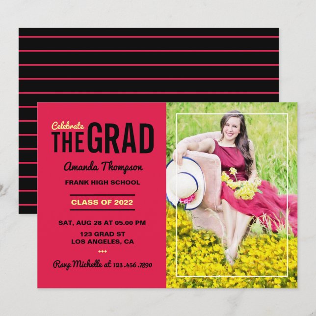 Scarlet and Black Graduation Party Invitation (Front/Back)