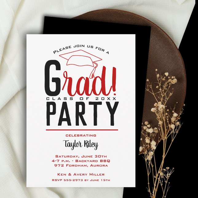 Scarlet and Black Graduation Party Invitation (Creator Uploaded)