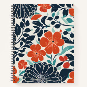 Scarlet and Black Modern Floral Notebook
