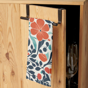 Scarlet and Black Modern Floral Tea Towel