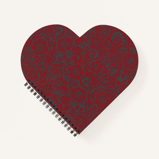 Scarlet and Charcoal Floral Heart Notebook (Front)