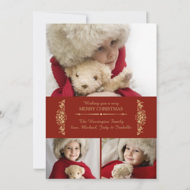 Scarlet and Gold Holiday Photo Card (Front)