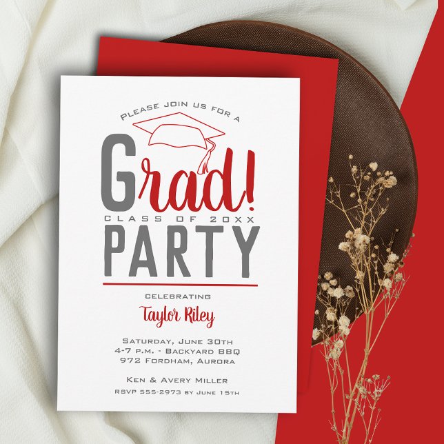 Scarlet and Grey Graduation Party Invitation (Creator Uploaded)
