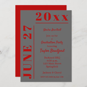 Scarlet and Grey Graduation Party Invitations